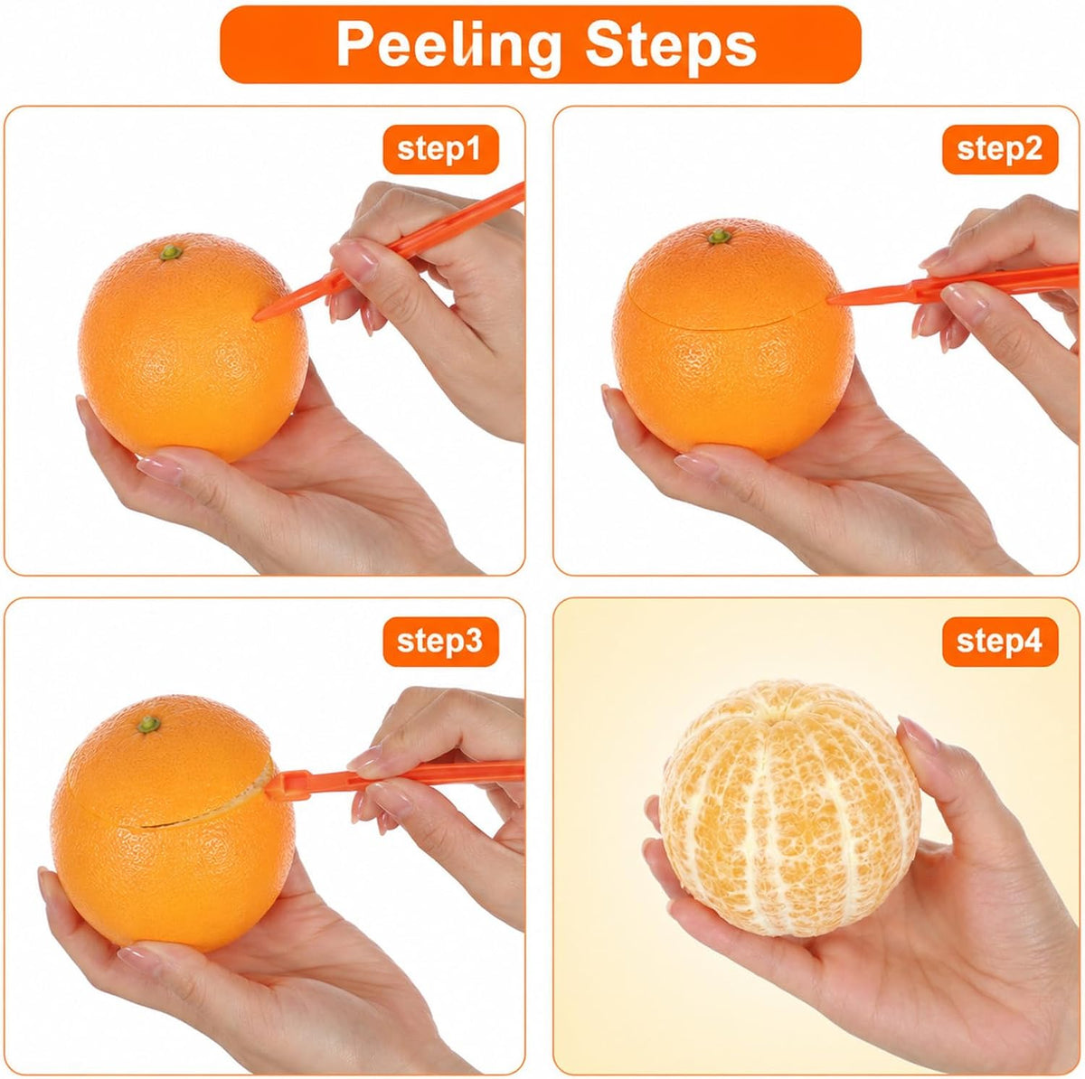 8 Pcs Orange Peeler Citrus Peeler Long Handle Plastic