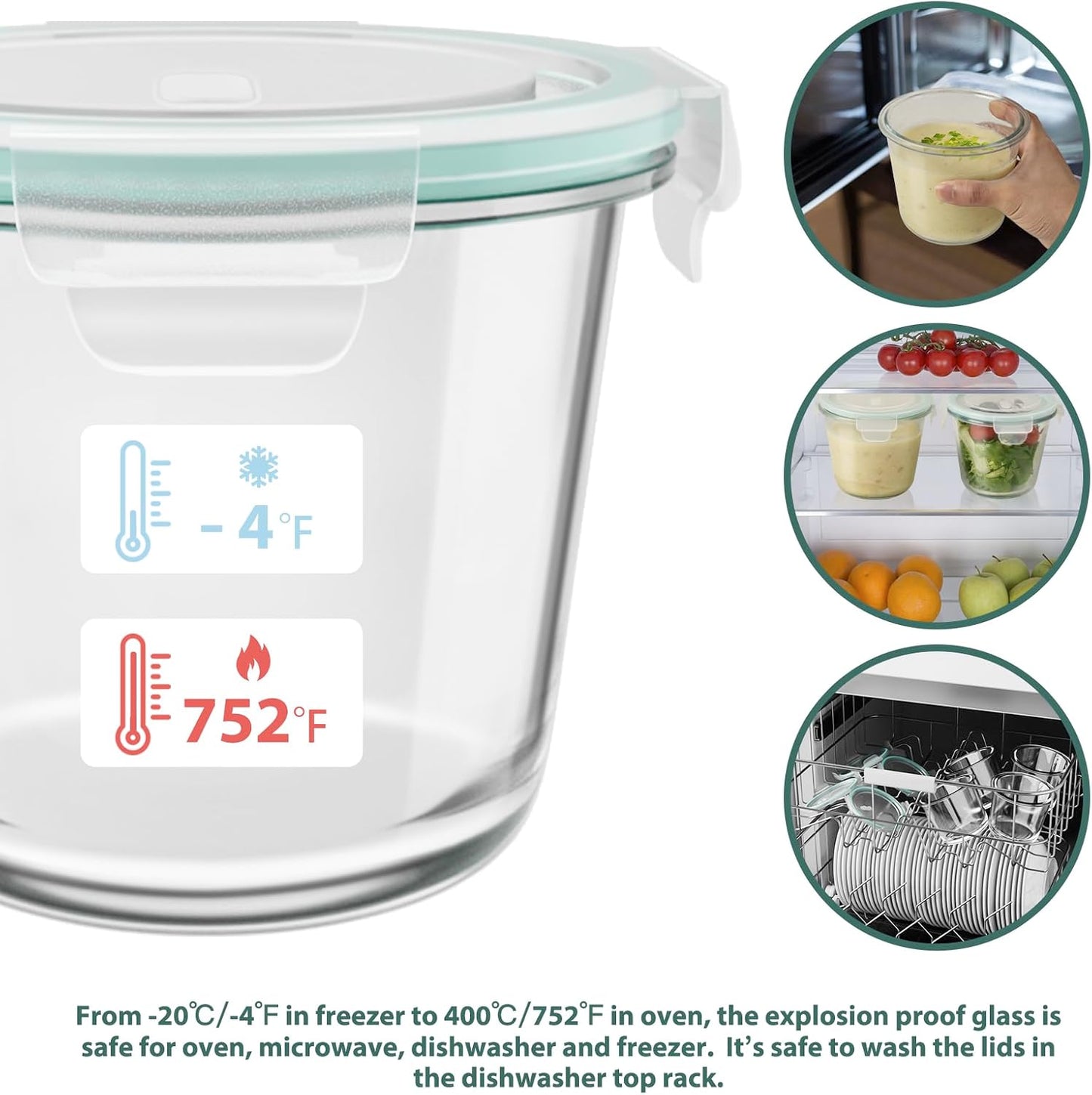 Freshmage 23oz Glass Meal Prep Containers with Lids, Airtight 3-Cup Glass Storage Containers Set, Heat-Resistant BPA-Free for Soup, Leftover, Microwave, Dishwasher, and Freezer Safe (6 Packs)