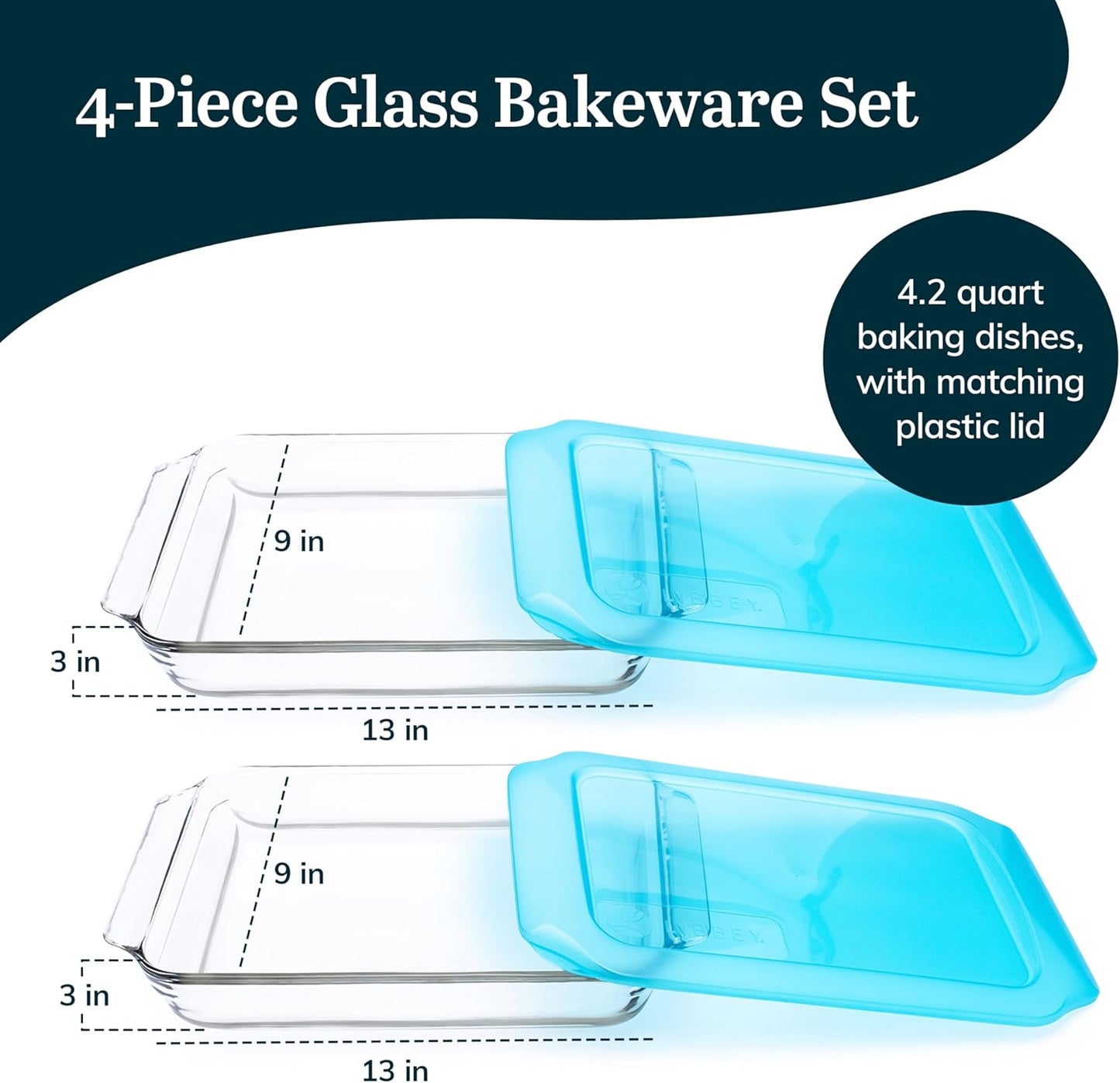 Libbey Baker’s Premium 2 Piece Glass Pie Plate, Stackable, Space Saving Casserole Dish Set with Lids, Glass Baking Dish Set for Fruit Pies, Quiches