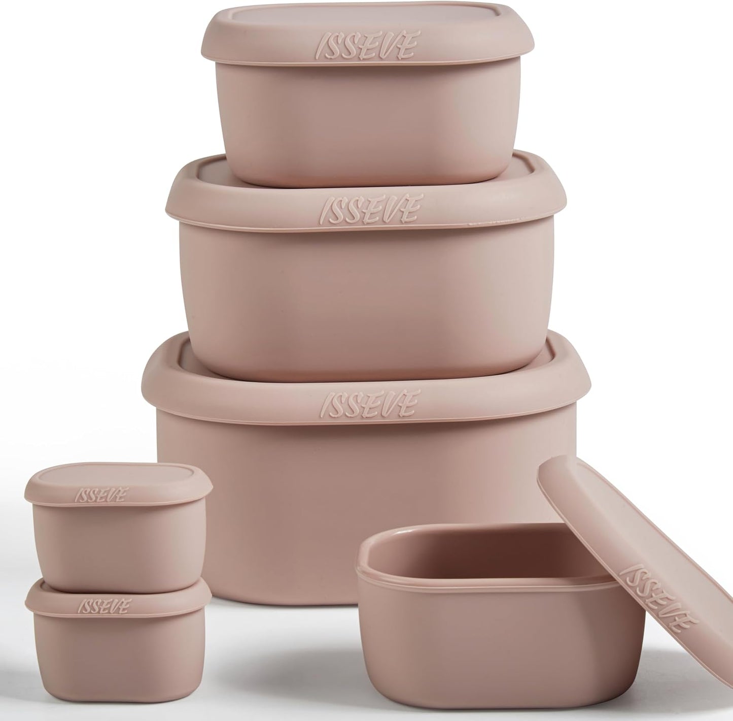 ISSEVE 6Pcs/Set Nesting Silicone Food Storage Containers with Lids, BPA Free Reusable Meal Prep Silicone Containers Lunch Box Bento Box Set (33.8oz, 20oz, 10oz, 6.7oz, 1.3oz) (Purple)