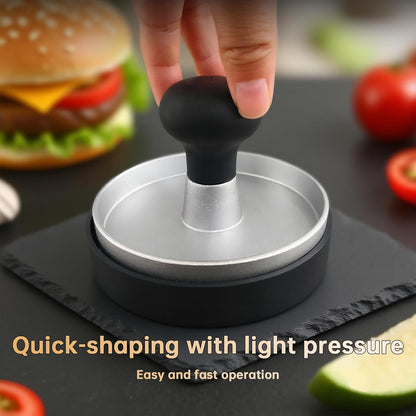 Burger Press Patty Maker Stainless Steel Hamburger Patty Press Mold Wood Handle Non-Stick with 100 Patty Papers,BBQs, and Cooking – Perfect for Flattening Patties and Searing Juicy Burgers