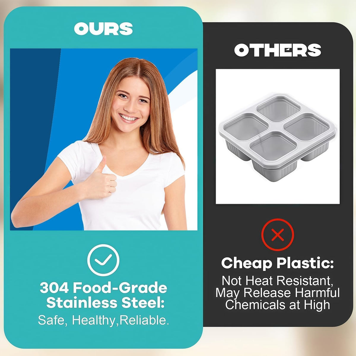 Stainless Steel Snack Containers, 6-Pack Reusable Grab and Go Containers with Lids, Dual Compartment Bento Box for Travel, Camping & Lunch Prep
