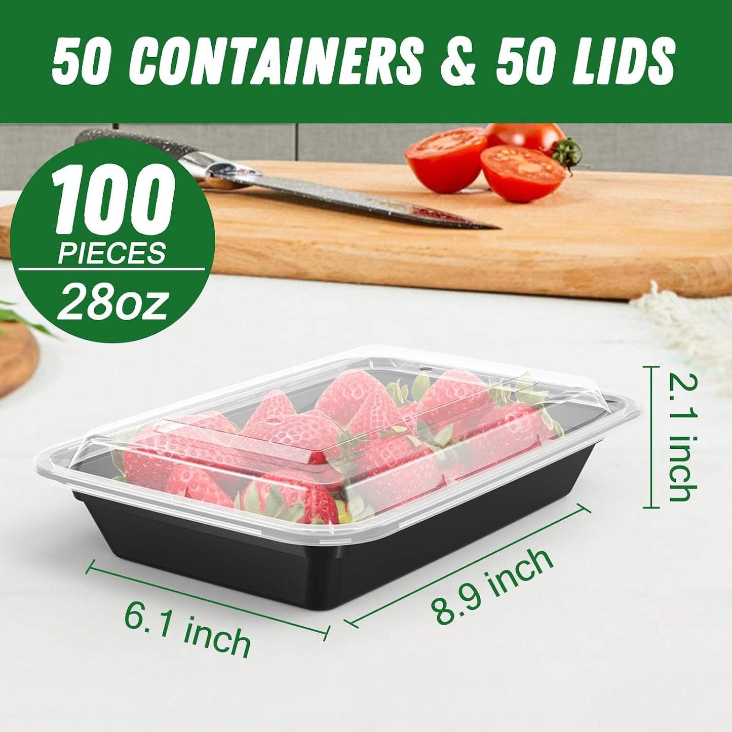 Dealusy 50 Pack (100-Piece) 24 oz Meal Prep Containers Reusable with Lids, Sturdy Leakproof & Food Safe, Microwave, Freezer, Dishwasher Safe Prep Containers, To Go Take Out Plastic Food Storage