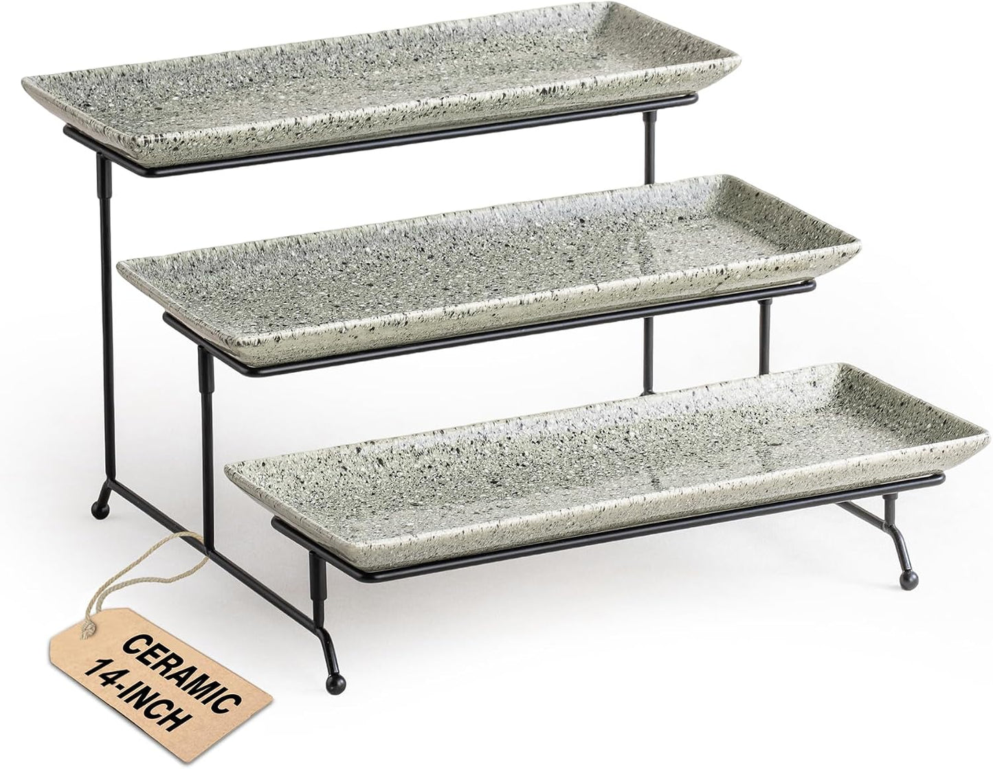 LAUCHUH 3 Tier Serving Tray, Porcelain Serving Platter Tier Serving Stand with Collapsible Sturdier Rack, Serving Trays and Platters Dessert Party Display Set for Father's Day, Gold, 12 Inch