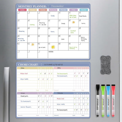 MaxGear Black Weekly Dry Erase Board,16"x12" Magnetic Whiteboard Meal Planner Blackboard for Fridge, Chalkboard Calendar Menu Planning Board Notepad for Kitchen with 7 Markers and 1 Eraser