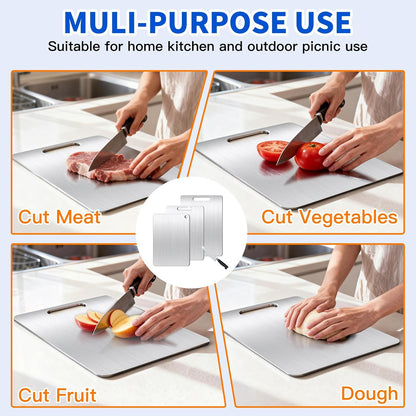 Titanium Cutting Board Set of 3, Titanium Cutting Boards for Kitchen, Food Grade Metal Double Sided Chopping Boards for Kitchen Counter Meat Vegetable Fruit Outdoor Camping(L.M.S)