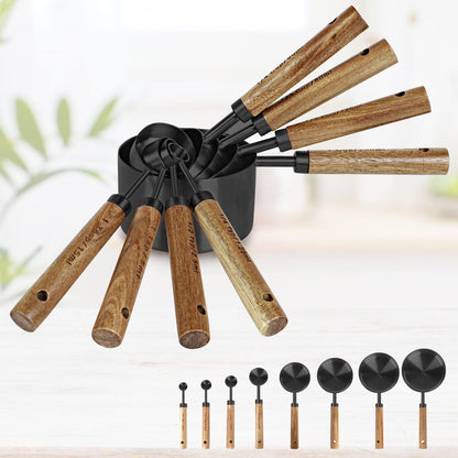 Collection 8 Piece Gold Measuring Cups Set and Measuring Spoons, Golden With fragrant wood Handles-Complete Set of Measure Cups and Spoons For Cooking and Baking.…