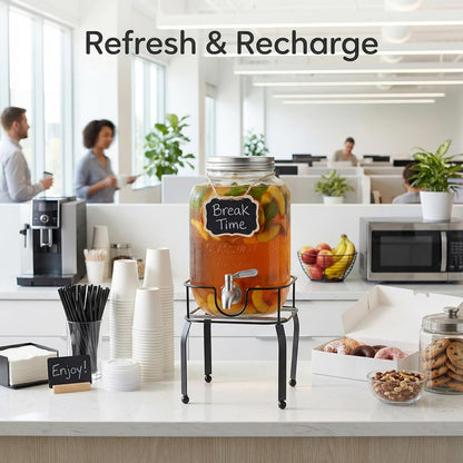 2 Pack1 Gallon Glass Drink Dispensers For Parties,Beverage Dispenser with Stand,304 Stainless Steel Spigot Leakproof,Lemonade Dispenser for Sun Tea, Homemade Juice