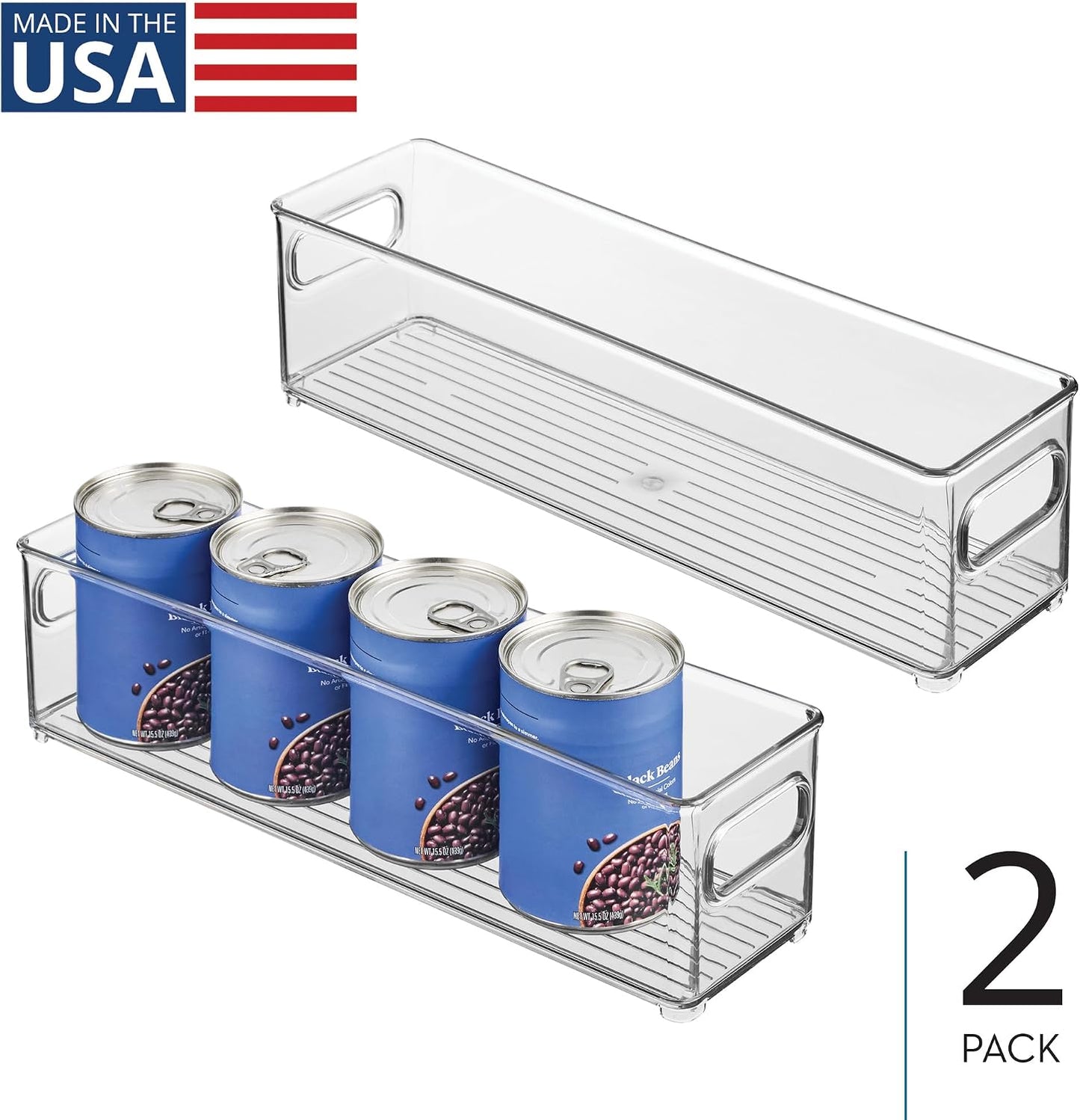 iDesign Stackable Fridge Bin with Handles - Ideal for Freezer or Pantry, Set of 2, Clear, Made in USA