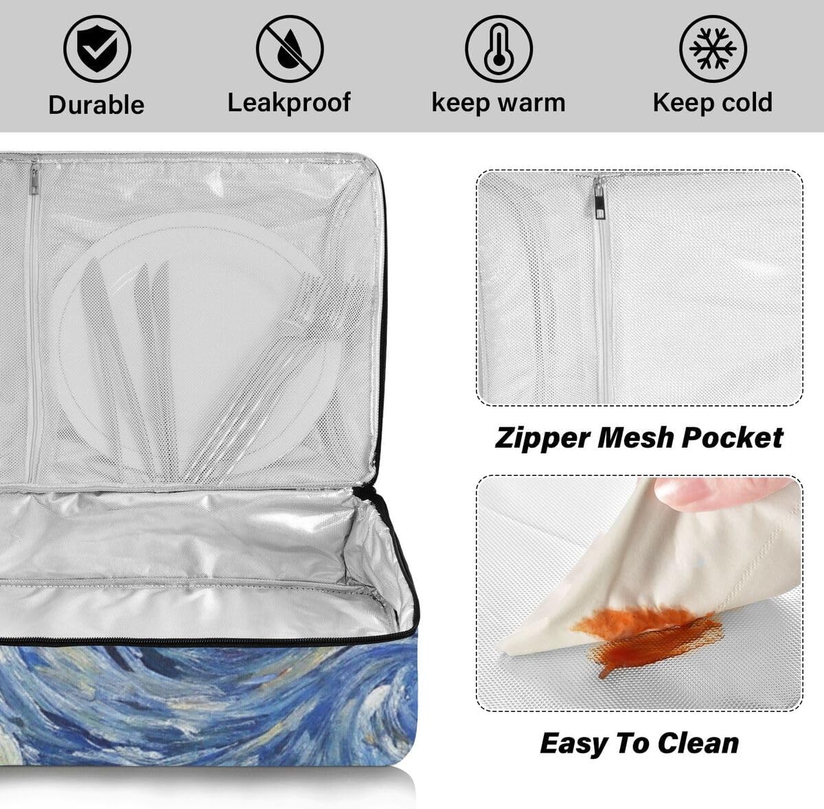 Mandala Casserole Dish Carrier, Portable Leakproof Insulated Casserole Carrier for Hot or Cold Food, Travel, Party, Picnic