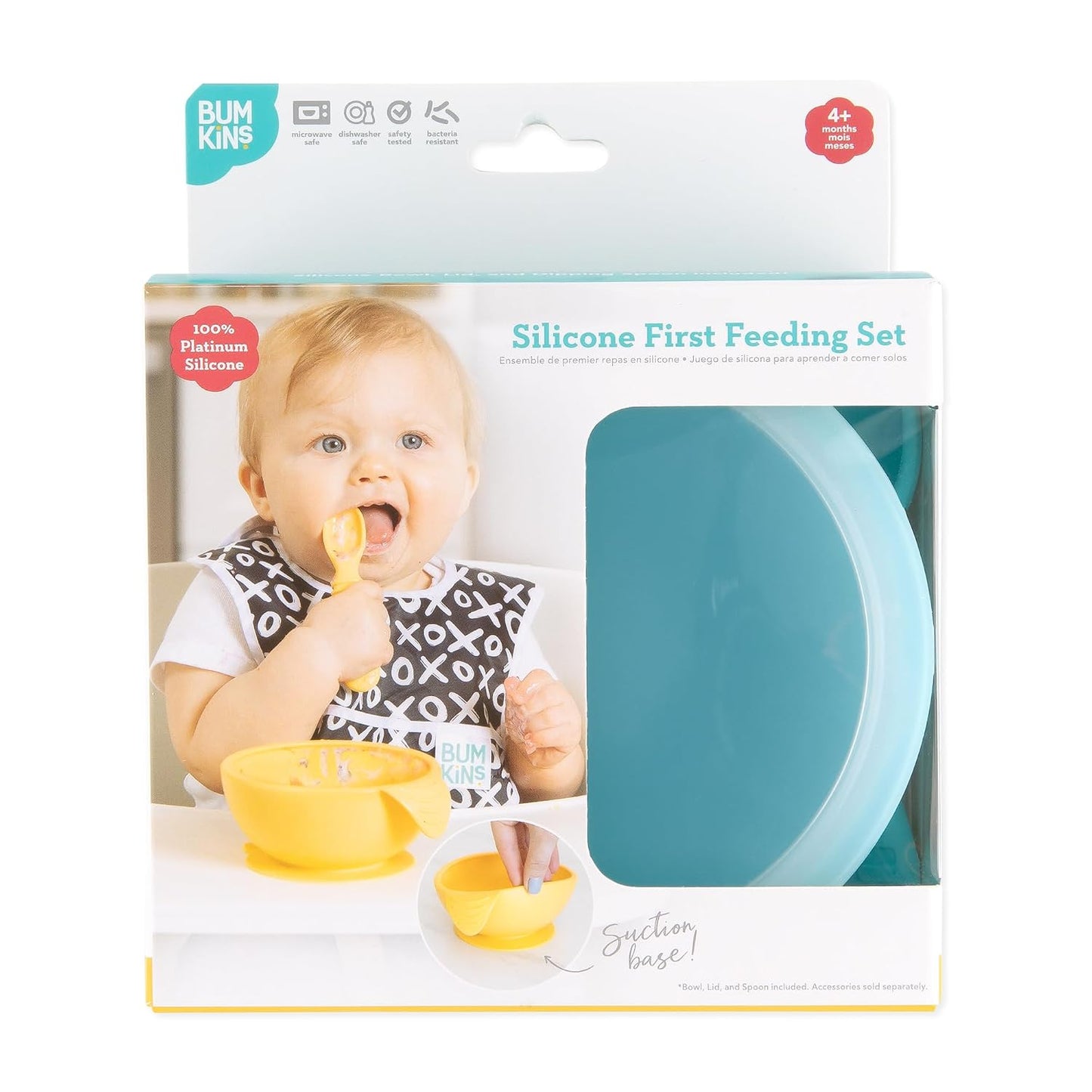 Bumkins Baby Bowl, Silicone Feeding Set with Suction for Baby and Toddler, Includes Spoon and Lid, First Feeding Set, Training Essentials for Baby Led Weaning for Babies 4 Months Up, Sage