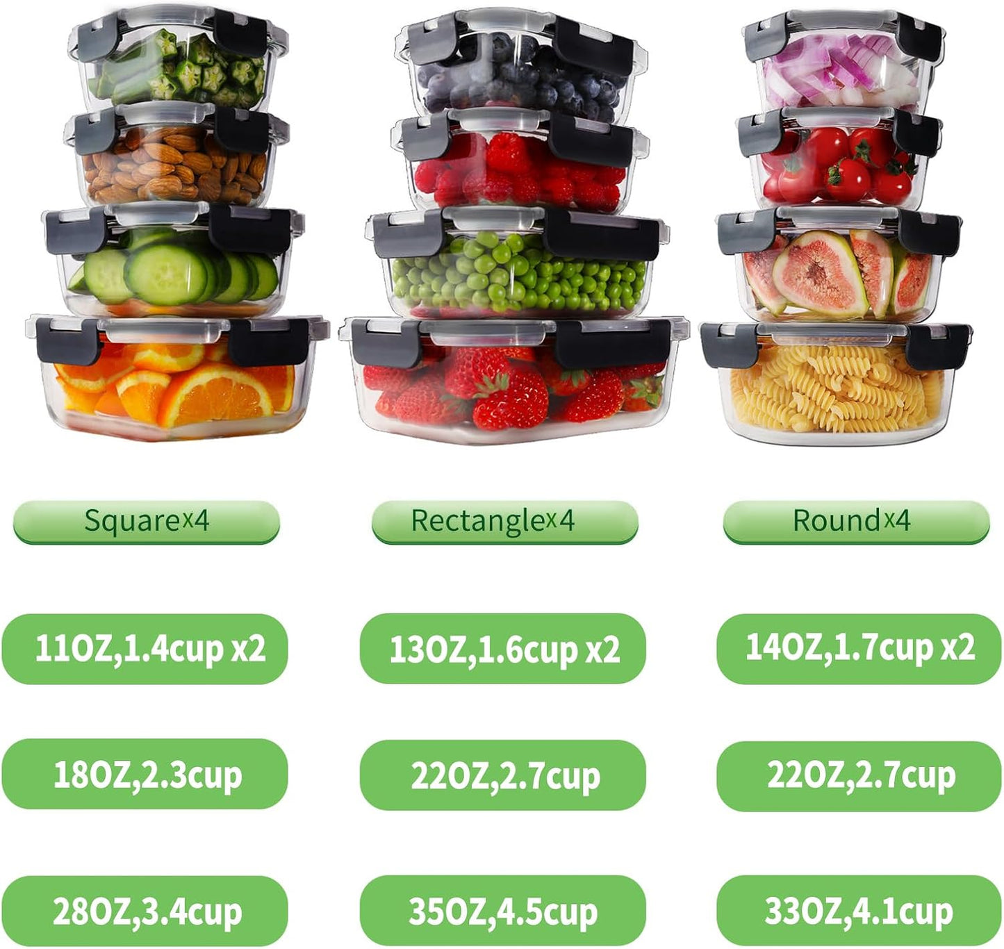 HOMBERKING 24pc Glass Food Storage Containers with Lids, Glass Meal Prep Containers, Airtight Bento Boxes, BPA Free & Leak Proof, Pantry Kitchen Storage(12 lids & 12 Containers) - Purple