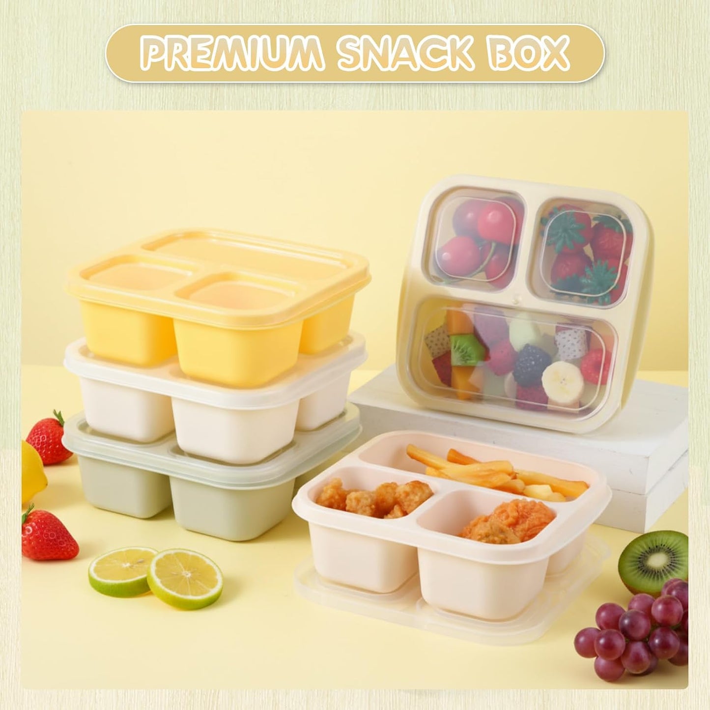 Honeydak 5 Pack Snack Containers 3 Compartment Bento Snack Boxes Divided Meal Prep Containers with Lids Reusable Adults Lunch Food Storage Box for School Work Travel(Elderberry)