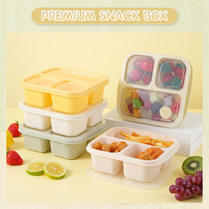 Honeydak 5 Pack Snack Containers 3 Compartment Bento Snack Boxes Divided Meal Prep Containers with Lids Reusable Adults Lunch Food Storage Box for School Work Travel(Elderberry)