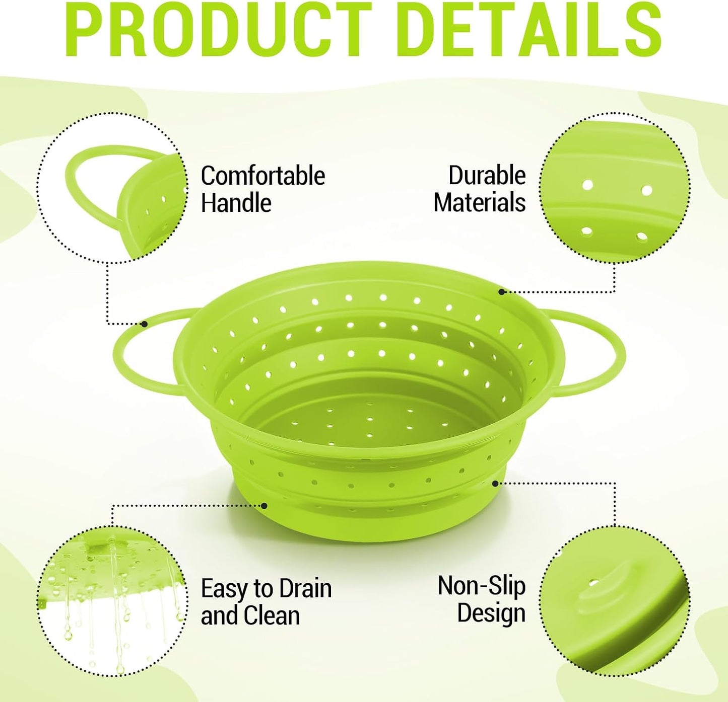 3 Pack Collapsible Colander with Strainer Bowl Set, 11 & 13 In BPA-Free Silicone Colanders for Kitchen, Heat-Resistant Strainer Dishwasher Safe Baskets for Vegetable Fruits(White)