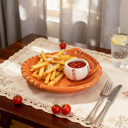 Ceramic Baseball Chip and Dip Serving Trays, Appetizers and Cheeses Serving Platter, Ideal for Snacks, Veggies, Fruit -10.8 inches