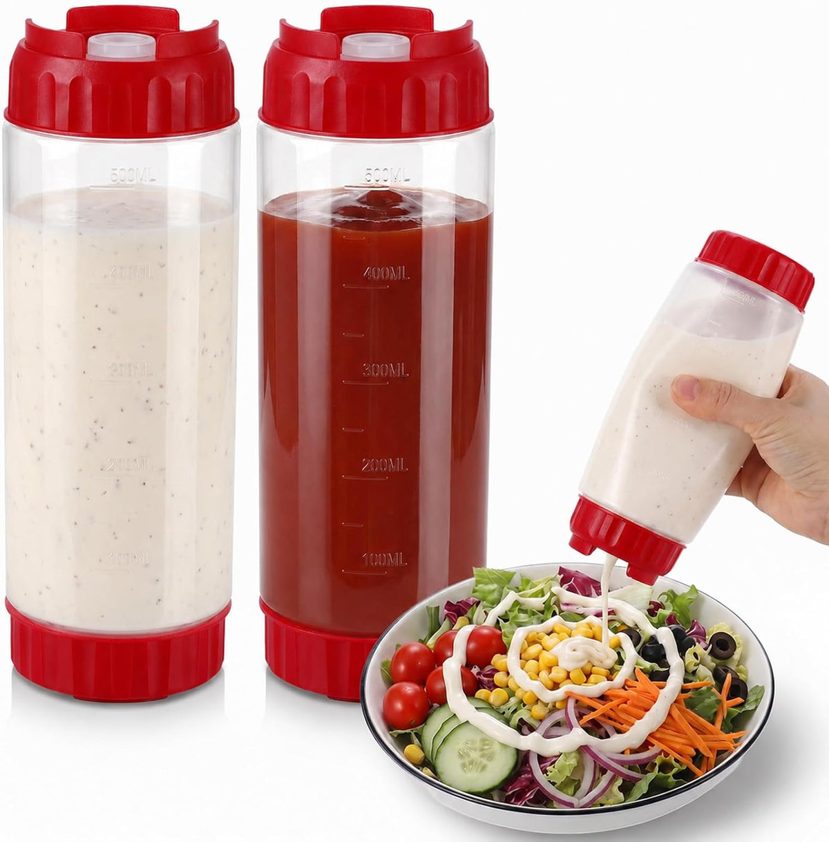 2 Pcs 16 oz Inverted Squeeze Bottles, Valve Condiment Dispenser (Black)