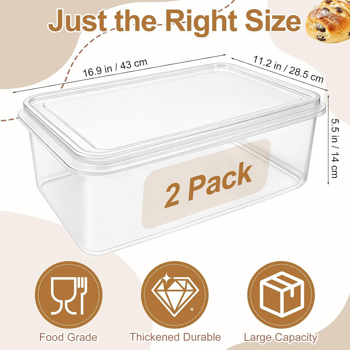 2 Pack 16 L Pizza Dough Proofing Box with Lid, Proofing Container