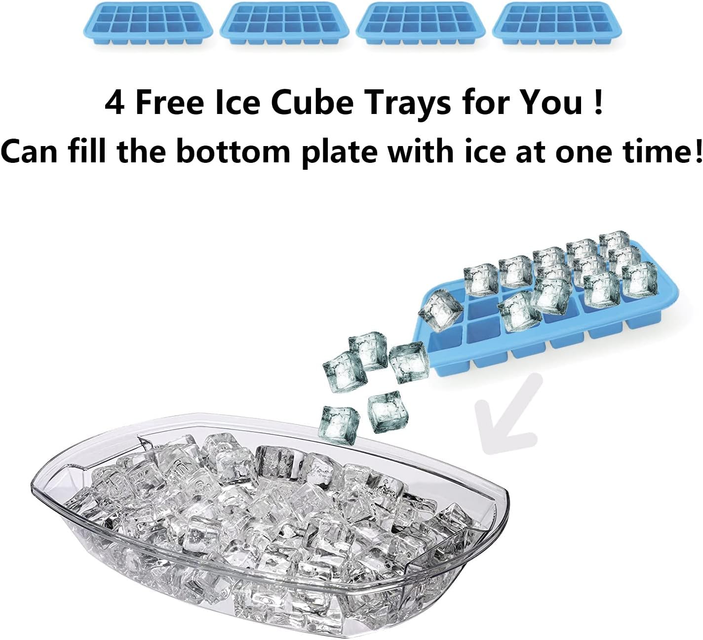INNOVATIVE LIFE Appetizer Serving Tray on Ice, 15 Inch Party Platter with 4 Ice Cube Tray, Kitchen Chilled Food Bowl with Compartment and Lids for Shrimp, Fruits, Vegetables, Salads, Sushi, Clear