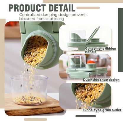 Maxdot 2 Pcs Bird Food Storage Container, Bird Seed Container with Lids Airtight Cup Pet Parrot Food Storage 1.7 Qt & 3 Qt Measuring Containers Easy Pour Spouts for Macaws African Cockatoos(Green)