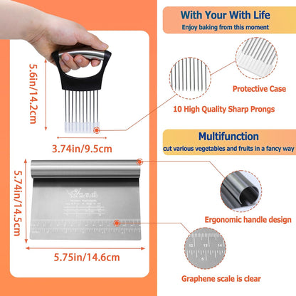 Bench Scraper Dough Chopper Onion Holder for Slicing Slicer Onion Cutter with Protective Cover and Anti-Slip Handle Stainless Steel Chopper for Potato, Tomato, Avocados, Eggs, Vegetable, Onions