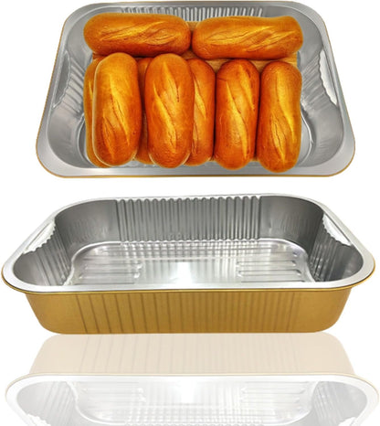 Aluminum Foil Pans with lids 10pack Heavy Duty 2LB Small foil pan 8.5"×6" Disposable, For Microwave & Oven Safe Cooking,Baking,A takeaway food container,Gold
