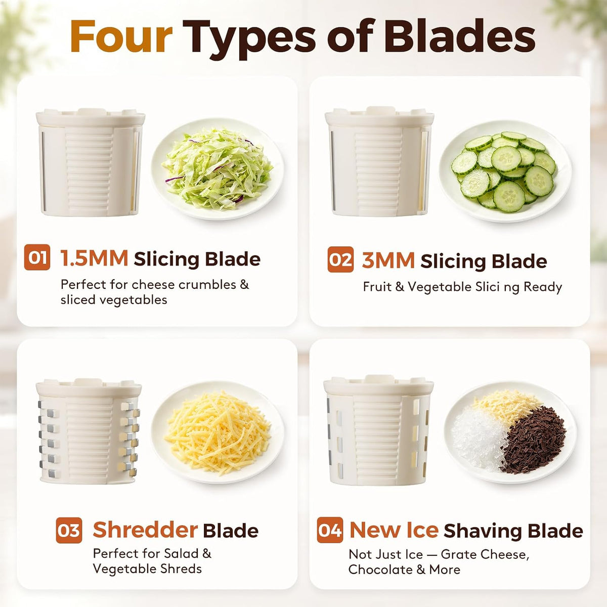 Hand‑held & Desktop Electric Cheese Grater 4‑in‑1 Slicer Shredder