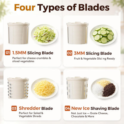 Hand‑held & Desktop Electric Cheese Grater 4‑in‑1 Slicer Shredder