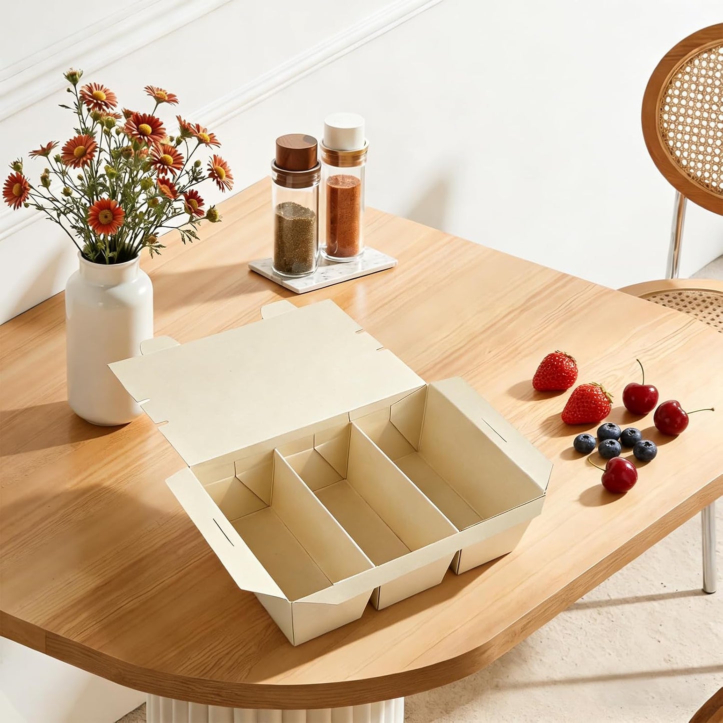 30 Pack 3 Compartment Take Out Food Containers, 7.5x5.4x2.6" Bamboo Pulp Paper Take Out Boxes, Disposable To Go Container Take Out Containers, Greaseproof Paper Bento Box Takeout Lunch Boxes with Lid