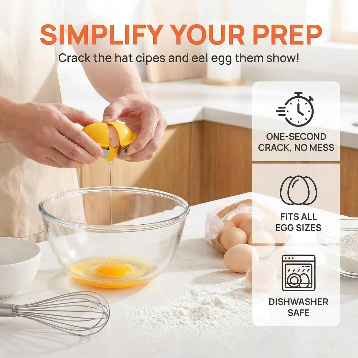 2026 New Dishwasher-Safe Egg Cracker, 2Pcs Stainless Steel Egg Shell Opener, Egg Opener Egg Cracker Tool for Raw Eggs, Open Eggs with Ease - A Little Happiness Boost for Your Kitchen (Yellow)