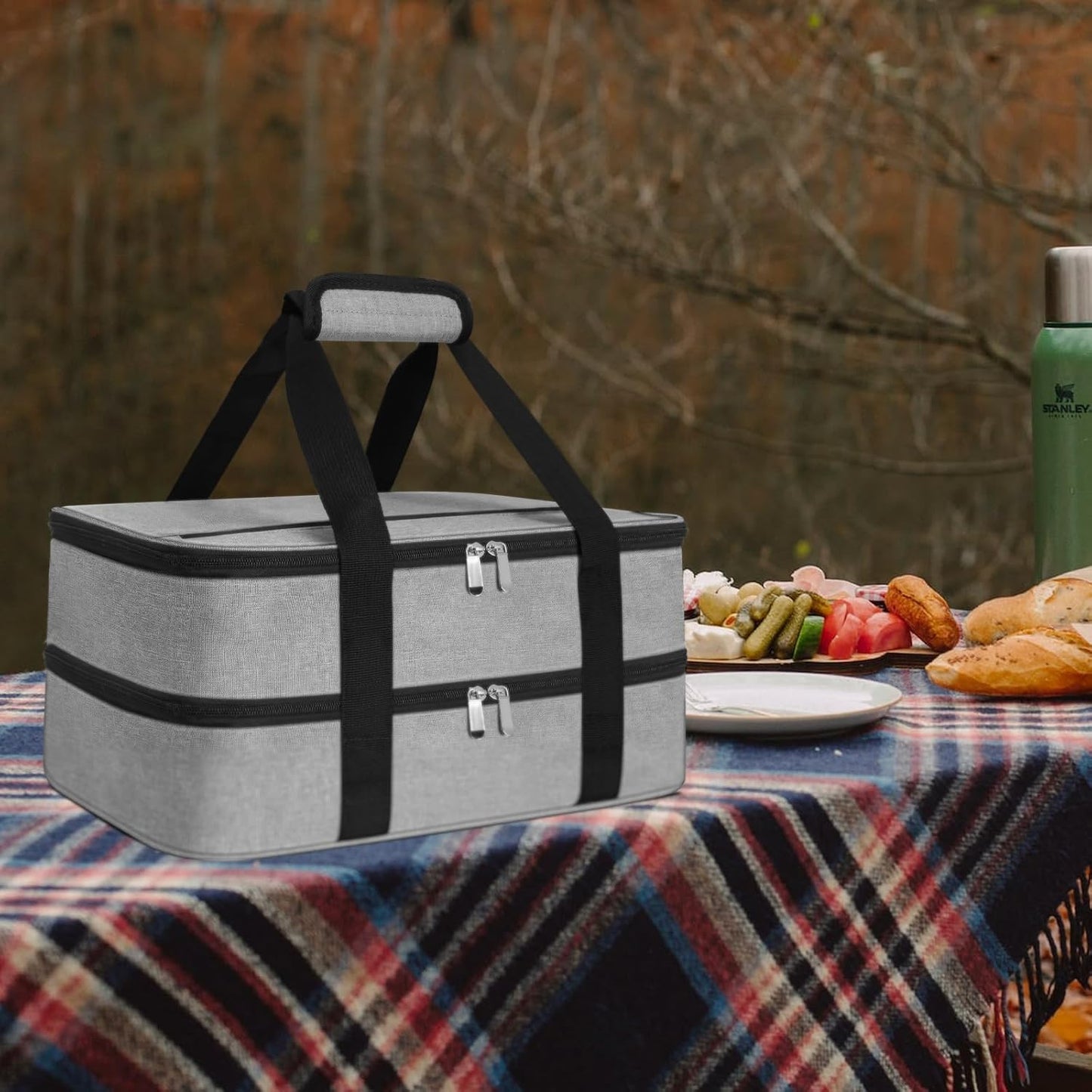 esouler Insulated Casserole Carrier - Casserole Carriers for Hot or Cold Food - Lasagna Lugger Dish Carrier, Thermal Lunch Bag for Potluck Parties, Picnic, Travel, Fits 9" x 13" Baking Dish, Grey