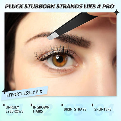 Mudder 12 Pcs Eyebrow Tweezers Set for Facial Hair Stainless Steel Slanted Tip Tweezers in Bulk for Men and Women(Silver)
