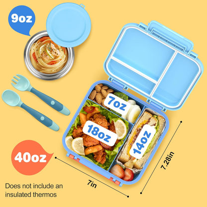JOOPETALK Bento Lunch Box Set for Kids with 9oz Soup Thermo, Insulated Lunch Bag,Leak-proof BPA-free Lunch Food Container with 3-4 Conpartments for School Travel-Blue