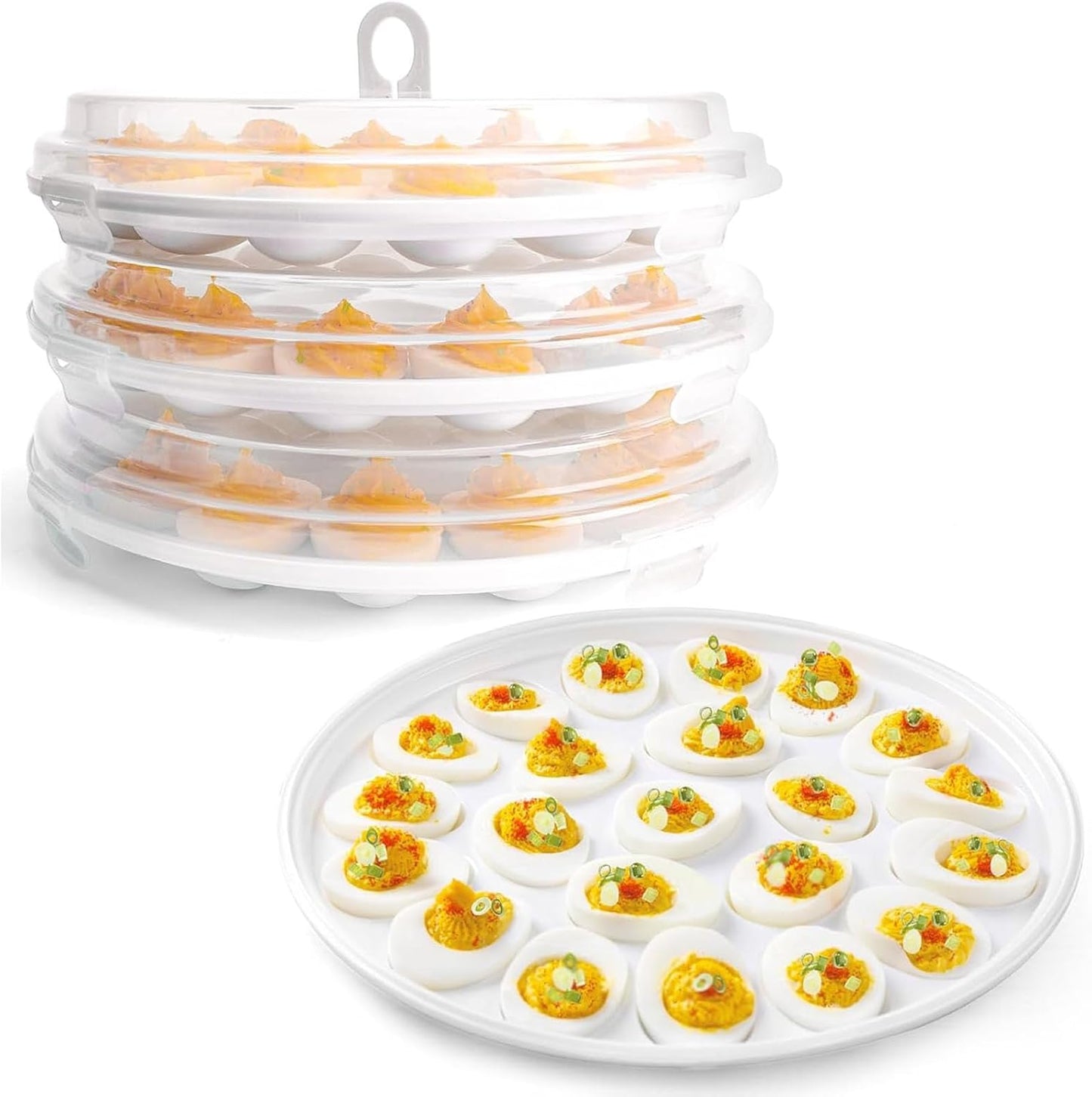 HANSGO Deviled Egg Containers with Lid, Deviled Egg Platter Carrier Holder Trays with 22 Slots for Holiday Party and Home Kitchen, Green
