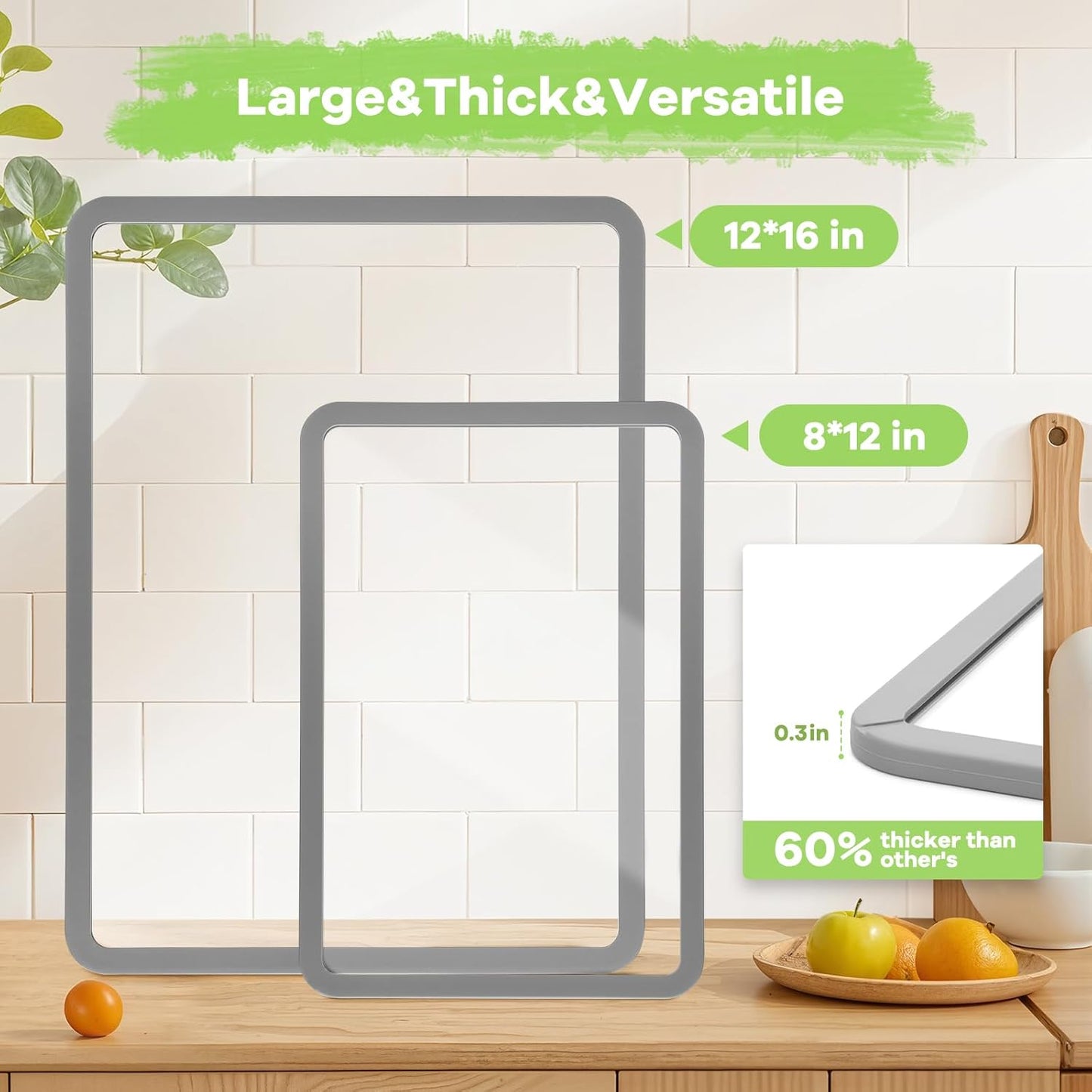 Cutting Board, Tempered Glass Cutting Board for Kitchen Counter, 2Pcs Chopping Board Set with Non-Slip Silicone Edges, Heat Resistant, Dishwasher Safe, Kitchen Decoration