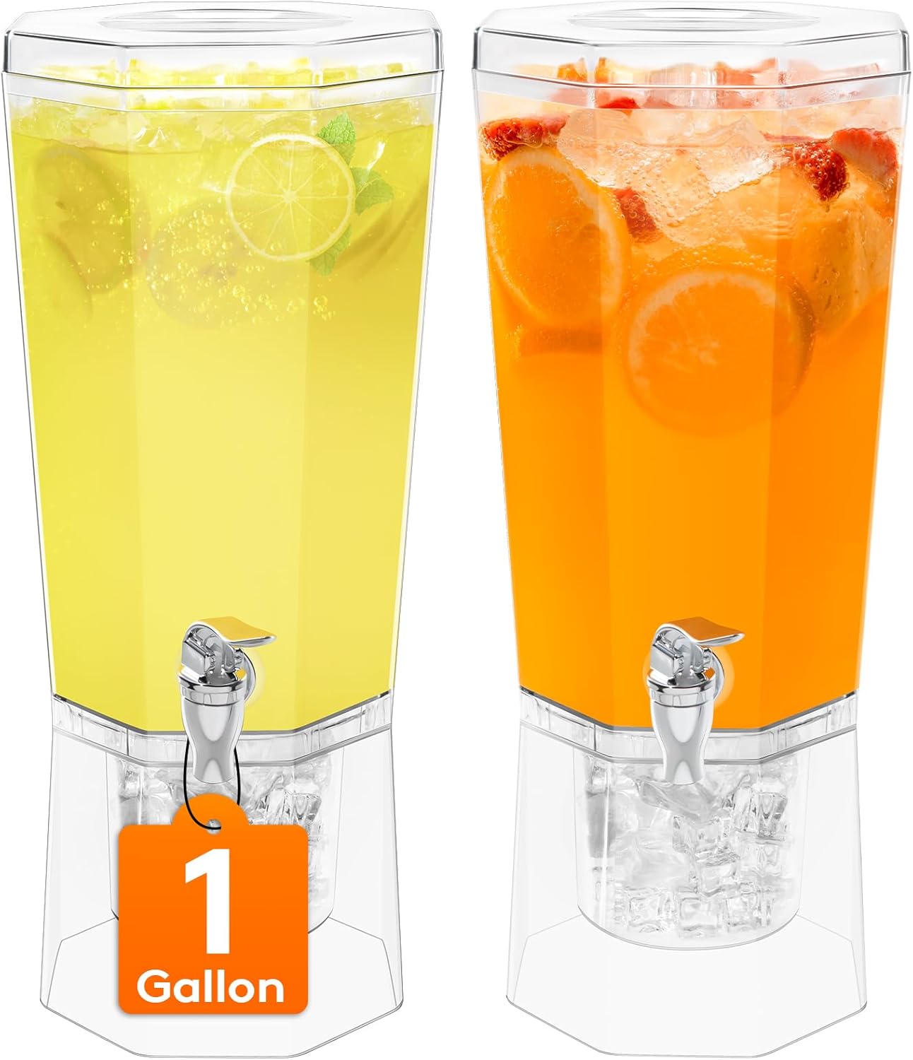 Lifewit 1 Gallon Drink Dispenser for Parties 2 Pcs, Plastic Beverage Container for Juice/Tea/Soda with Stand & Fruit Infuser, Clear Lemonade Dispenser with Leak-Proof Spigot, BPA Free Water Pitcher