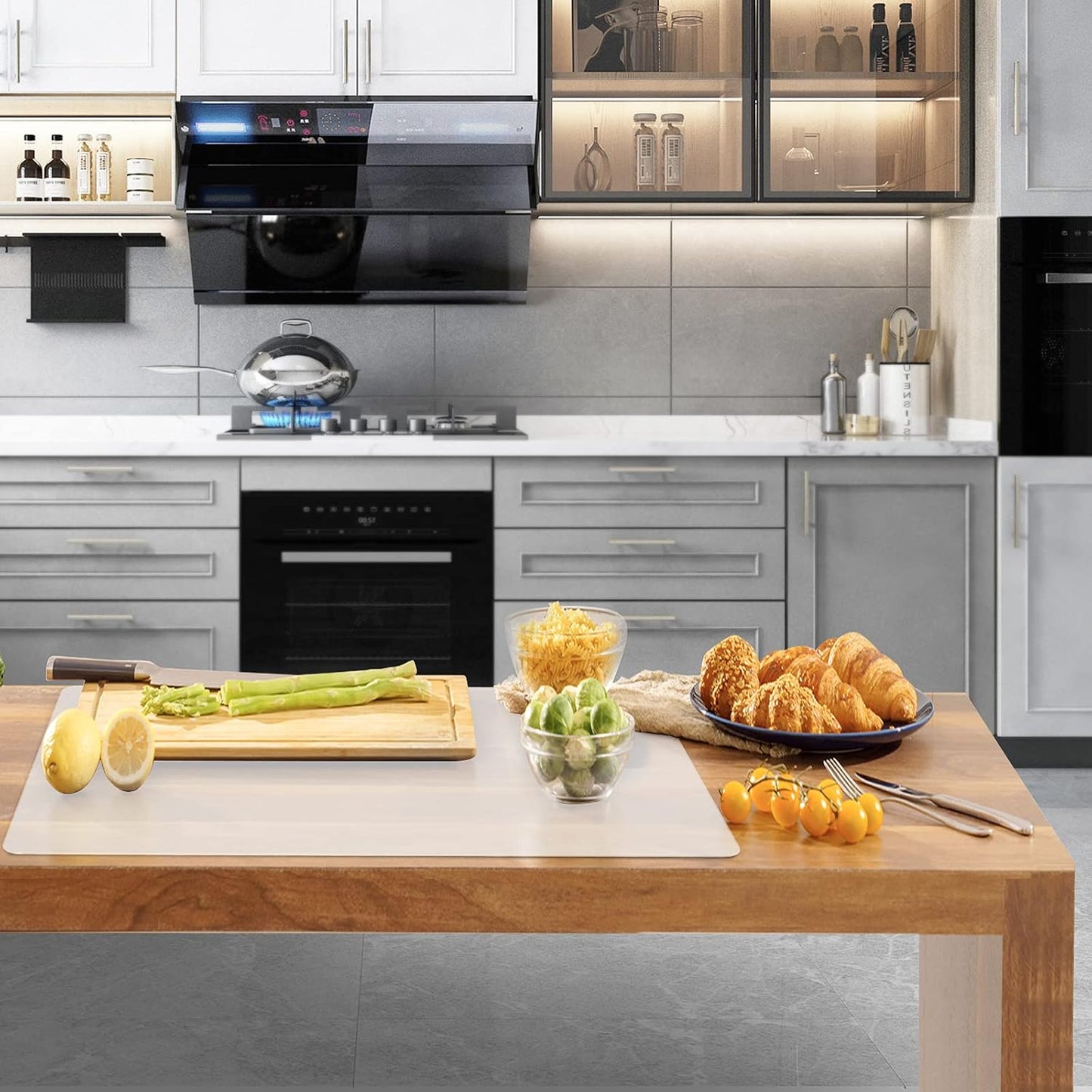 Ewen 25.6x17.7in Large Silicone Kitchen Counter Mat, 2mm Thick Heat Resistant Countertop Protector, Baking Silicone Mat under Air Fryer Toaster Oven Microwave Coffee Maker Cutting Board Drill Black