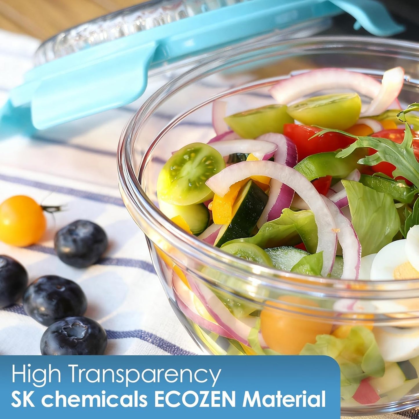 WHALEHOUSE Clear Eco-friendly SK chemicals ECOZEN Salad Container, 33OZ Portable Plastic Salad Bowls with Lid & Snack Tray, Leak-Proof Dressing Container, Reusable Fork, Lunch Box for Meal Prep (Pink)