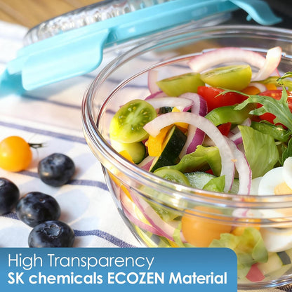 WHALEHOUSE Clear Eco-friendly SK chemicals ECOZEN Salad Container, 33OZ Portable Plastic Salad Bowls with Lid & Snack Tray, Leak-Proof Dressing Container, Reusable Fork, Lunch Box for Meal Prep (Pink)