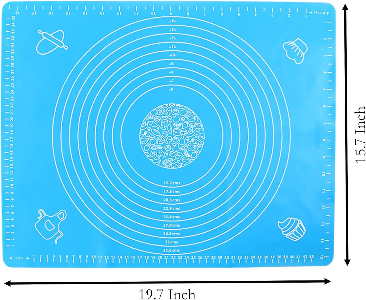 Silicone Baking Mat, 19.7 Inch x 15.7 Inch Blue Pastry Mat with Size Scale, Anti Stick and Anti Slip Mat for Kneading Dough in Ketchen, Picnic and Party (Blue, 50x40)