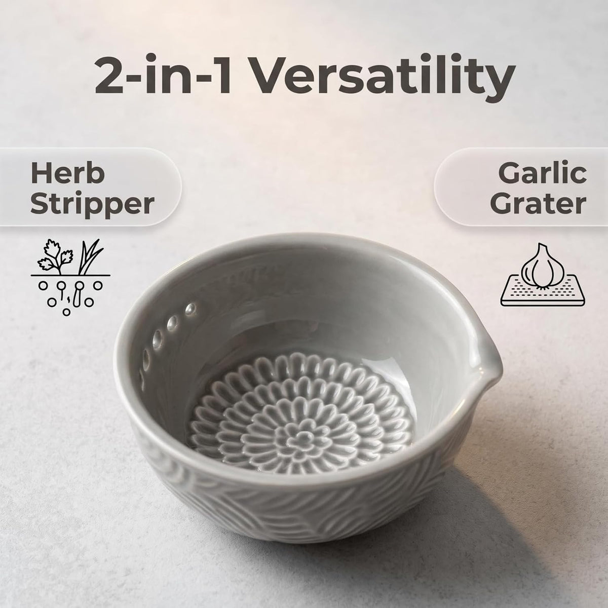 Ceramic Ginger Grater Bowl with Herb Stripper- Efficient Kitchen Tool