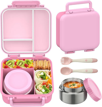 JOOPETALK Bento Lunch Box Set for Kids with 9oz Soup Thermo, Insulated Lunch Bag,Leak-proof BPA-free Lunch Food Container with 3-4 Conpartments for School Travel-Blue