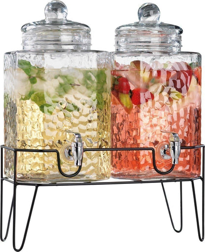 3 Gallon Glass Drink Dispenser with Metal Stand & Lid – Hammered Beverage Dispenser with Leakproof Spigot, Wide Mouth for Easy Fill – Ideal for Parties, Lemonade, Iced Tea, Sangria & More