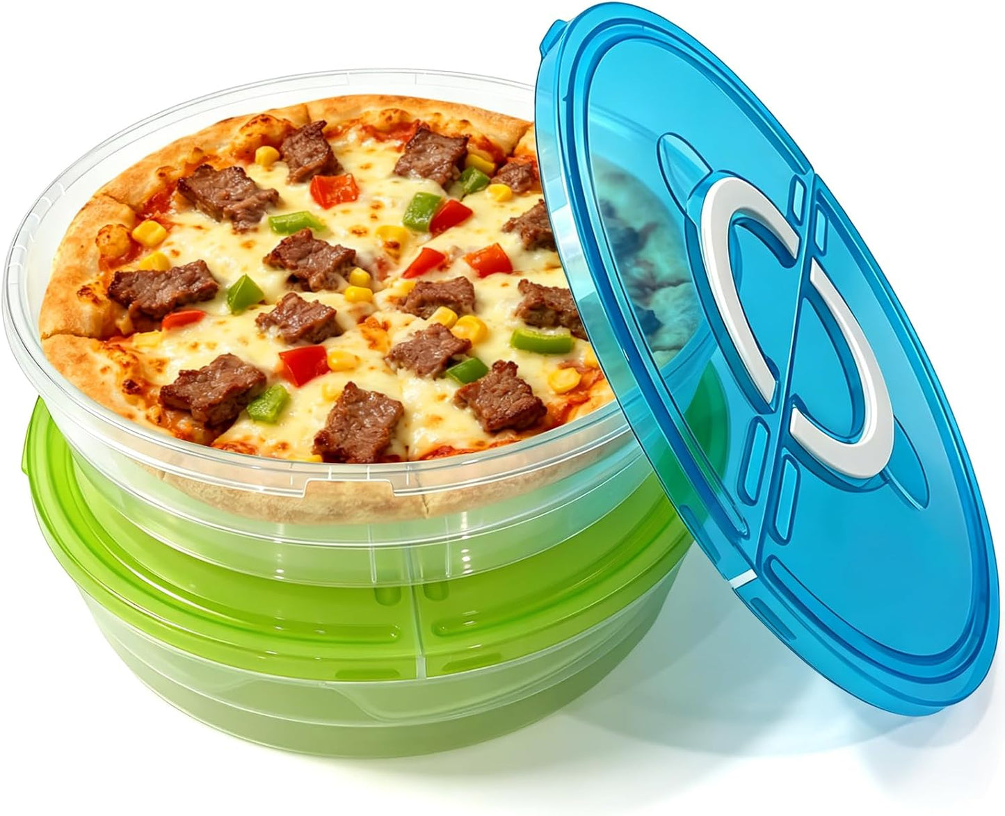 2 Pack 12 Inch Food Storage Container with Lid and Handle, Round Plastic Pizza Slice Storage Container, Reusable Pie Carrier Keeper for Food Cake Cheesecake, Clear