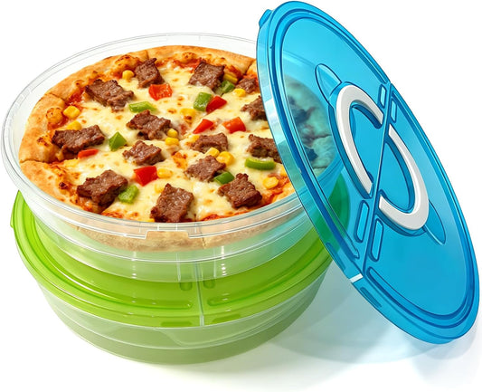 2 Pack 12 Inch Food Storage Container with Lid and Handle, Round Plastic Pizza Slice Storage Container, Reusable Pie Carrier Keeper for Food Cake Cheesecake, Clear