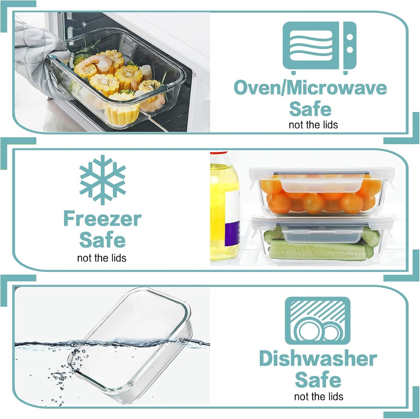 8 Pack 36oz Large Glass Meal Prep Containers with lids, Glass Food Storage Containers with Leak Proof Snap Lock Lids , Airtight Bento lunch Boxes, Kitchen Storage, Oven, Freezer and Dishwasher Safe