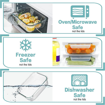 8 Pack 36oz Large Glass Meal Prep Containers with lids, Glass Food Storage Containers with Leak Proof Snap Lock Lids , Airtight Bento lunch Boxes, Kitchen Storage, Oven, Freezer and Dishwasher Safe