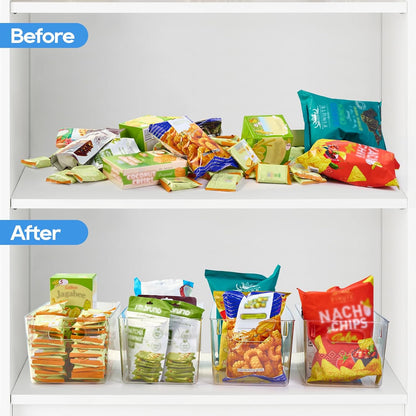 JollyPack 8 Pack Clear Plastic Storage Bins, Pantry Organizers and Storage with Handles, Clear Storage Containers for Fridge, Kitchen, Cabinet, Bathroom and Office