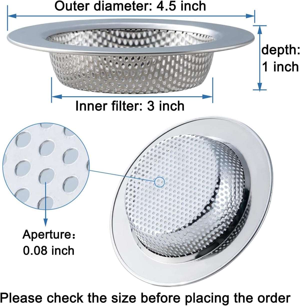 Sink Strainer Double-Layer Safe Design for Kitchen Sink Drain Basket