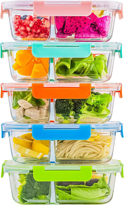 C CREST [5-Pack] Glass Lunch Box, Meal Prep Glass Containers with Lids, Glass Food Storage Containers, 34 OZ